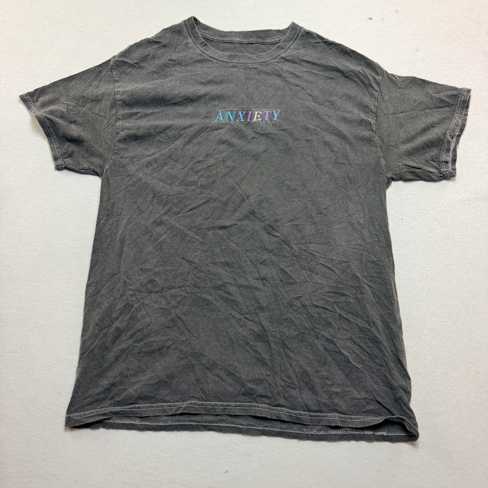 PacSun Graphic Tee Mens Large Gray Excellent Anxiety Embroidered Washed Cotton